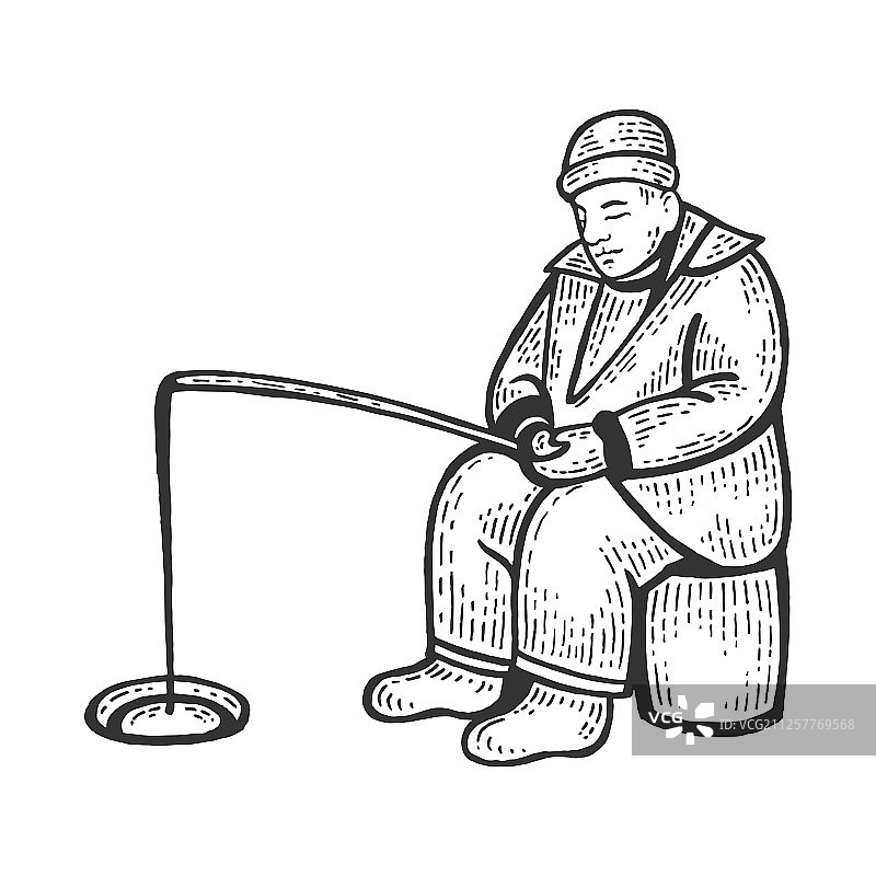 冰钓人素描图片素材