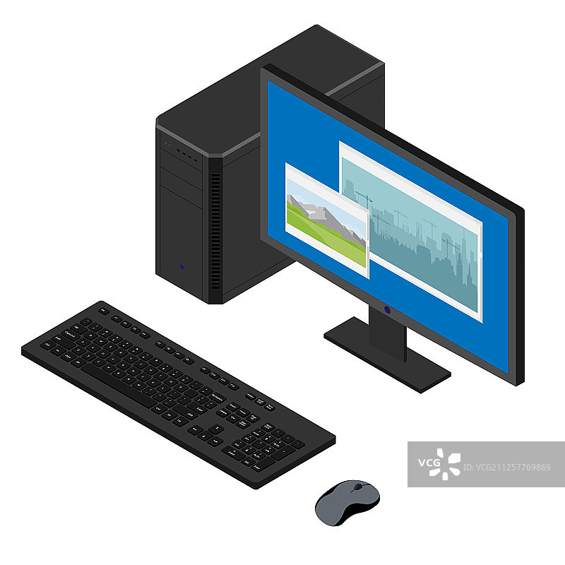 个人电脑主机、键盘、鼠标和显示器图片素材