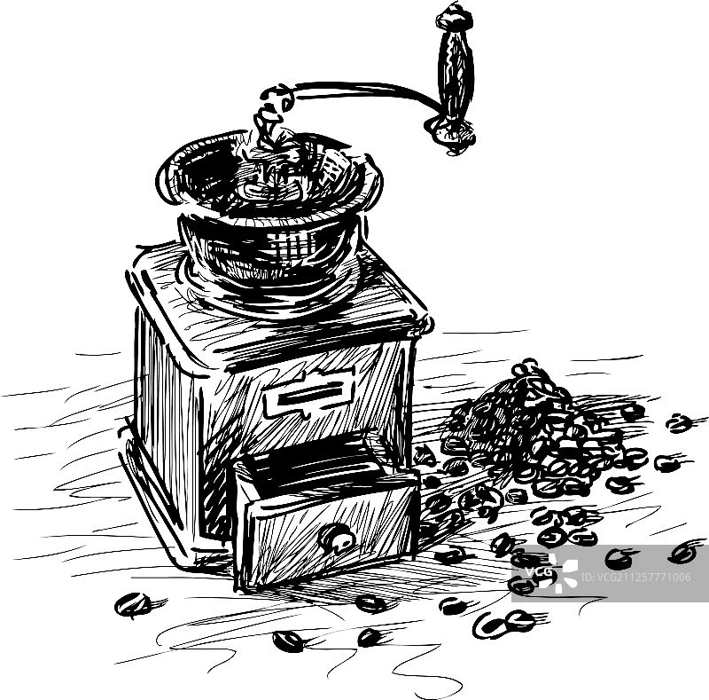 带咖啡豆的咖啡研磨机图片素材