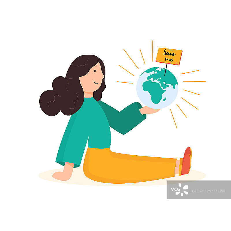 拯救地球理念：手捧地球的女孩图片素材