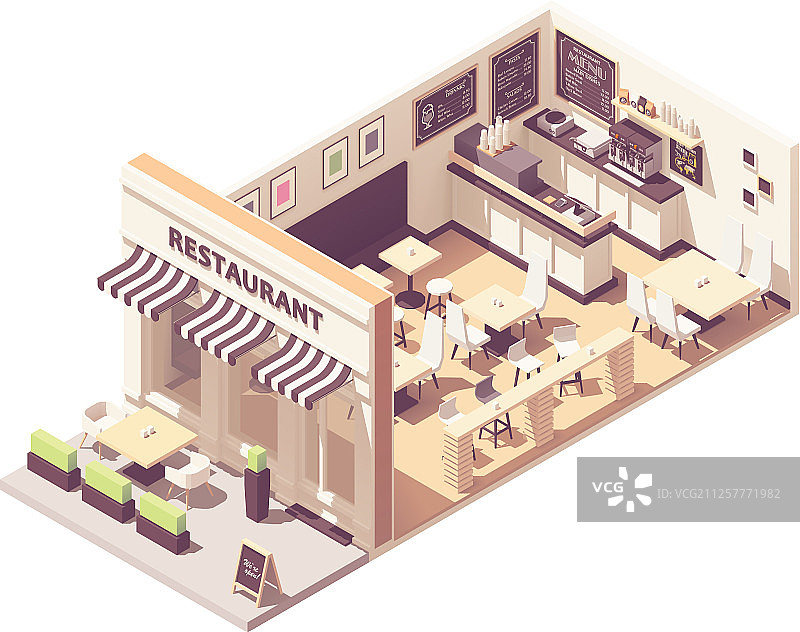2.5D餐厅内部横截面图片素材