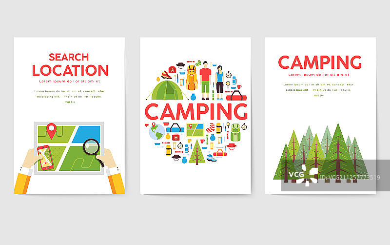 露营旅行卡片套装远足宣传单模板图片素材