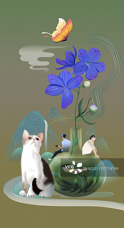 花历之七月 飞燕草  暗版图片素材