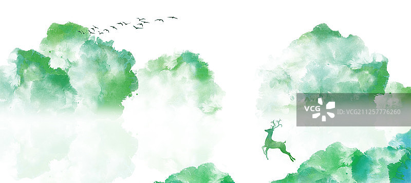 水彩鹿溪边跳跃图片素材