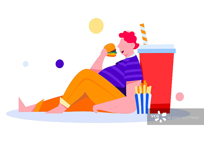 暴饮暴食不注意健康的男子，矢量扁平人物场景概念插画图片素材