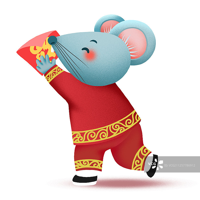 鼠年生肖卡通—贴福字图片素材