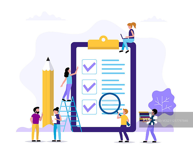 待办事项清单-带有复选标记和铅笔的页面图片素材