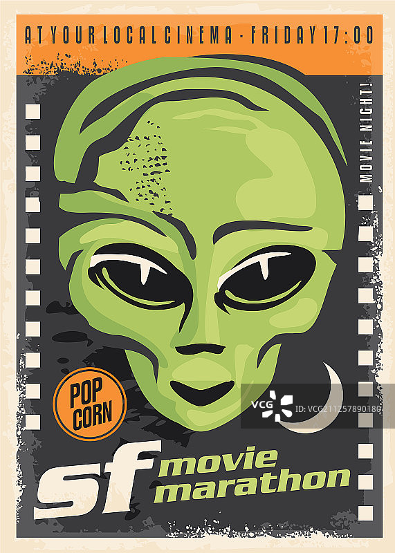 科幻电影之夜复古海报设计图片素材