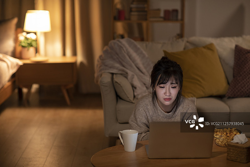 年轻女士在家使用电脑图片素材