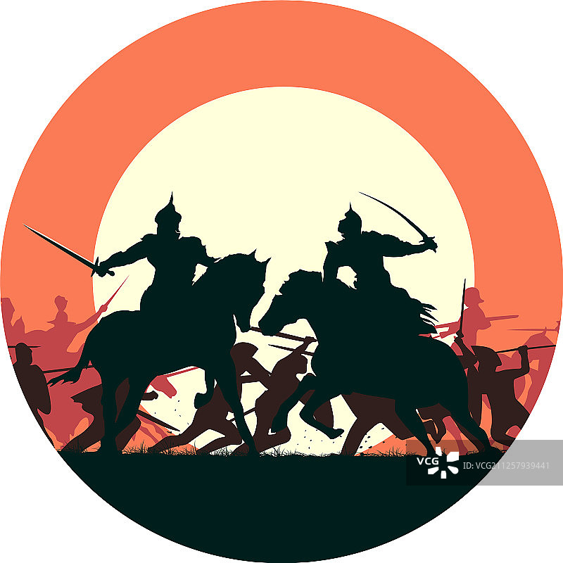 中世纪战争场景：两人战斗图片素材