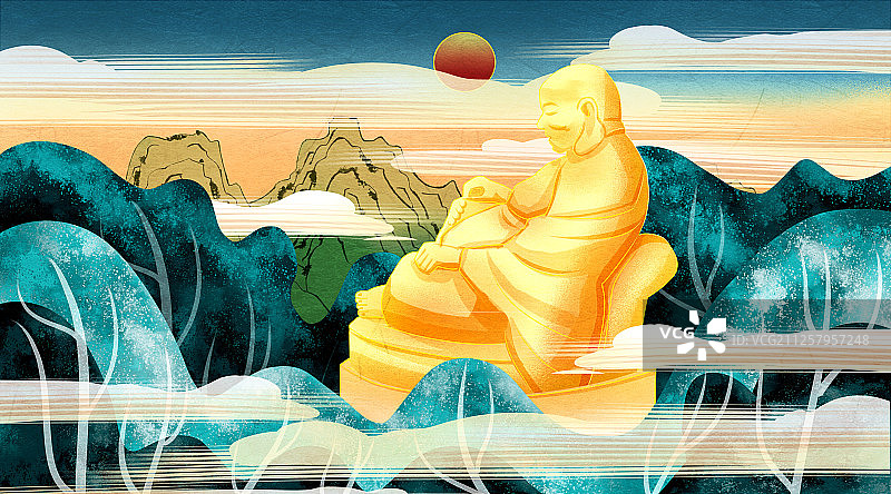 国潮风山东省济南千佛山插画图片素材