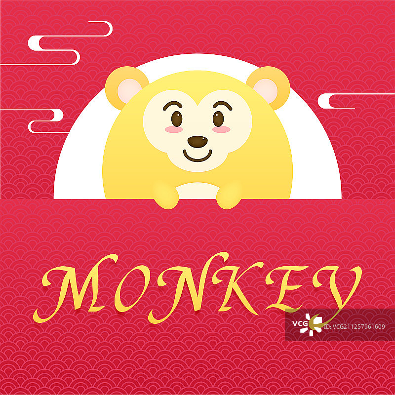 中国十二生肖之萌版猴子卡通矢量元素插画图片素材