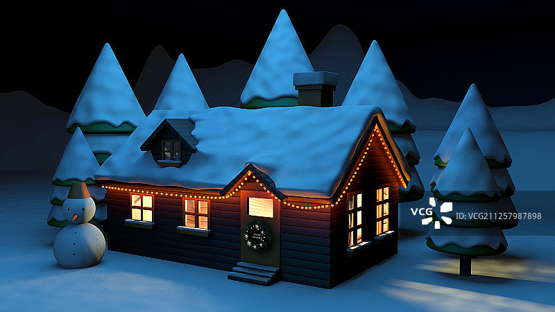 圣诞节雪夜圣诞小屋图片素材