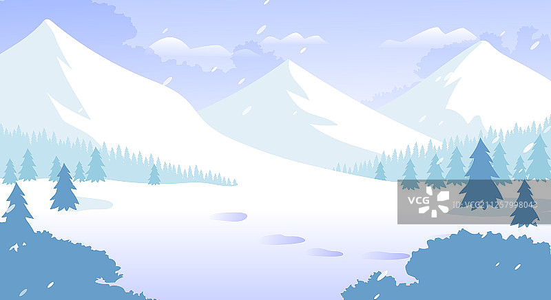 卡通清新雪景冬季雪山滑雪场背景矢量插画图片素材