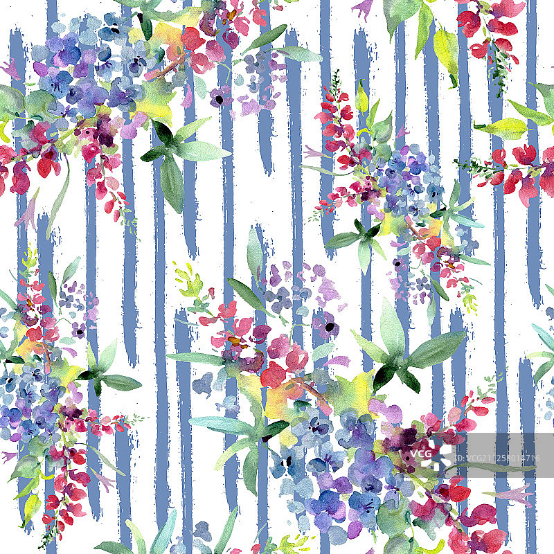 花束，植物花。水彩背景插图集。无缝的背景图案。图片素材