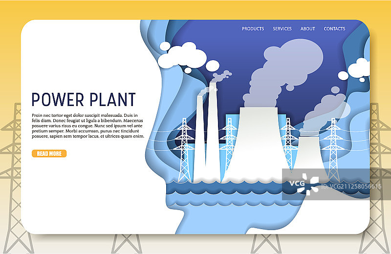 纸质剪裁发电厂着陆页网站图片素材