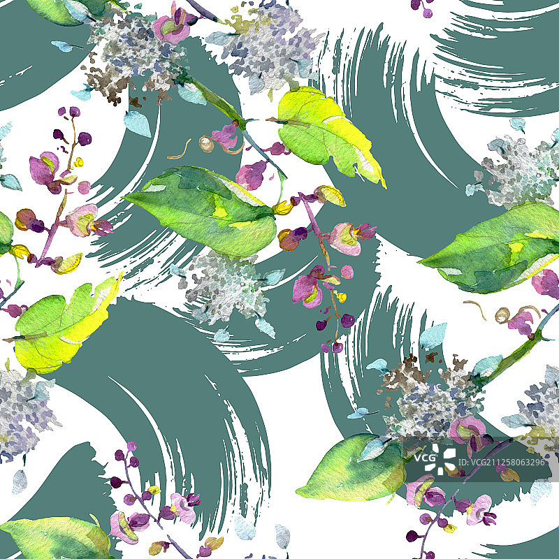 花束，植物花。水彩背景插图集。无缝的背景图案。图片素材