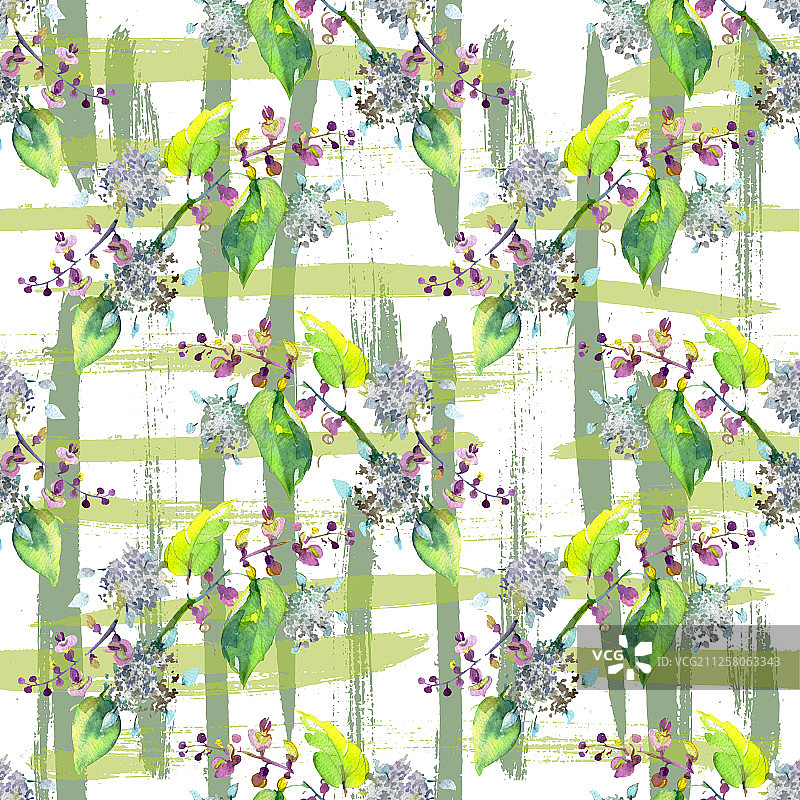 花束，植物花。水彩背景插图集。无缝的背景图案。图片素材