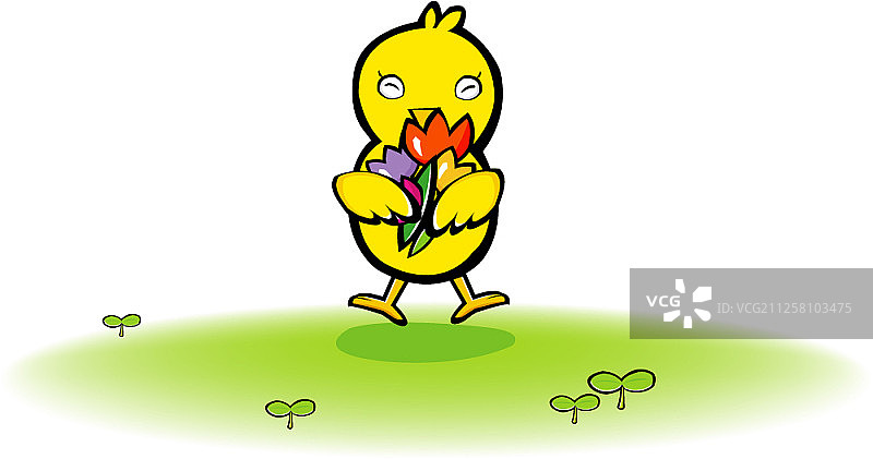 拿着鲜花的雏鸟图片素材