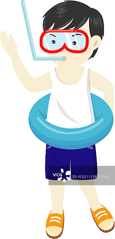 戴游泳镜的男人拿着游泳圈图片素材