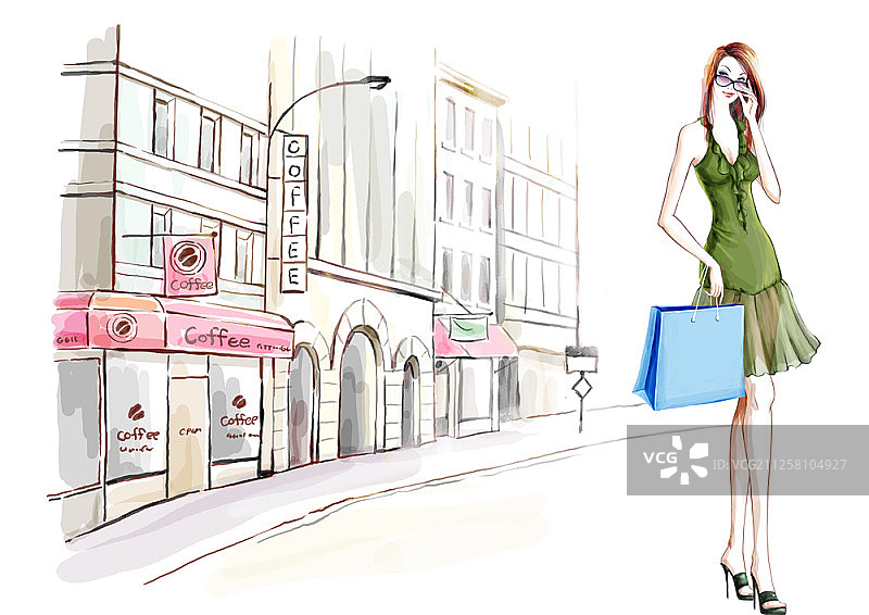 时尚年轻女性插画图片素材