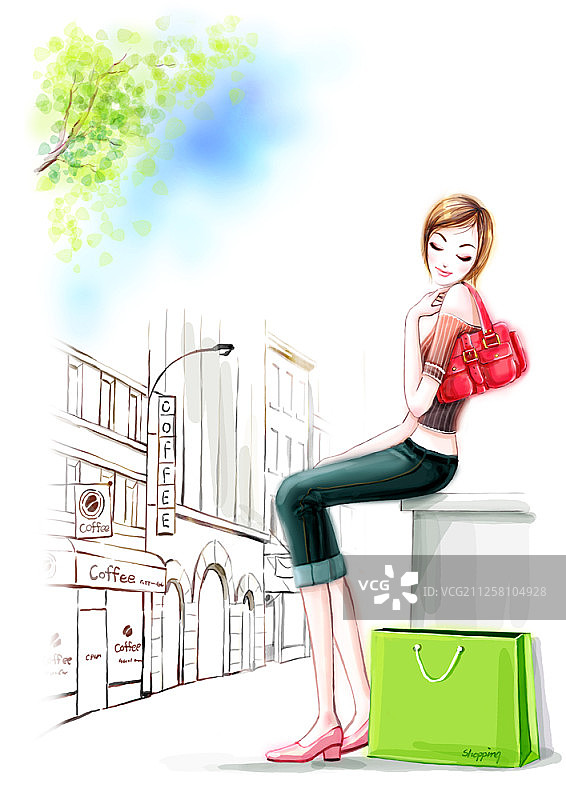 时尚年轻女性插画图片素材