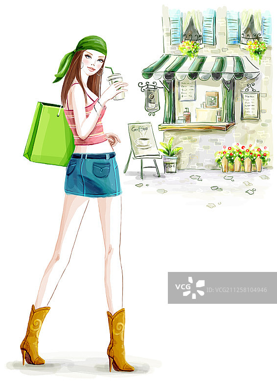 时尚年轻女性插画图片素材