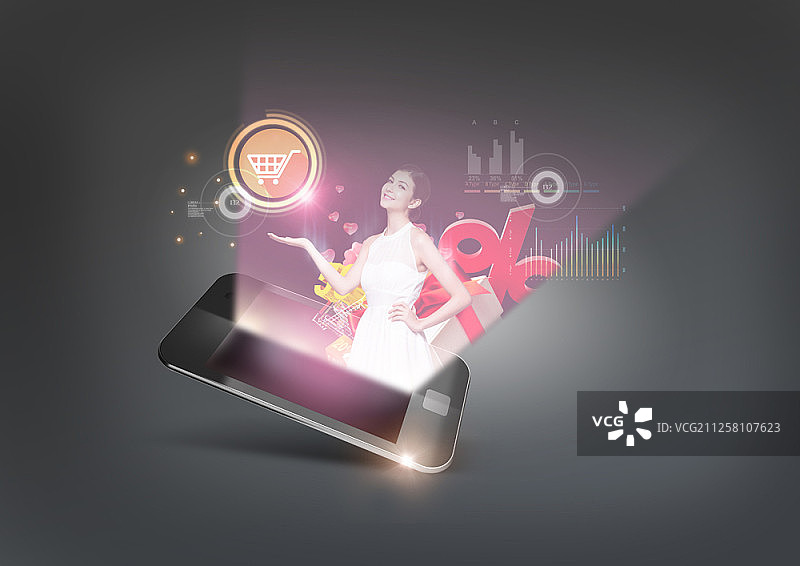 带有全息图的手机数字合成图像图片素材