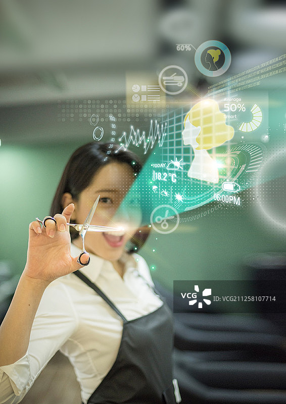 理发师与全息图的数字合成图像图片素材