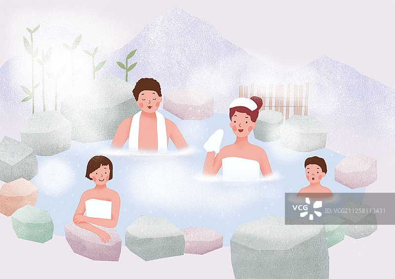 人们在温泉中放松插画图片素材