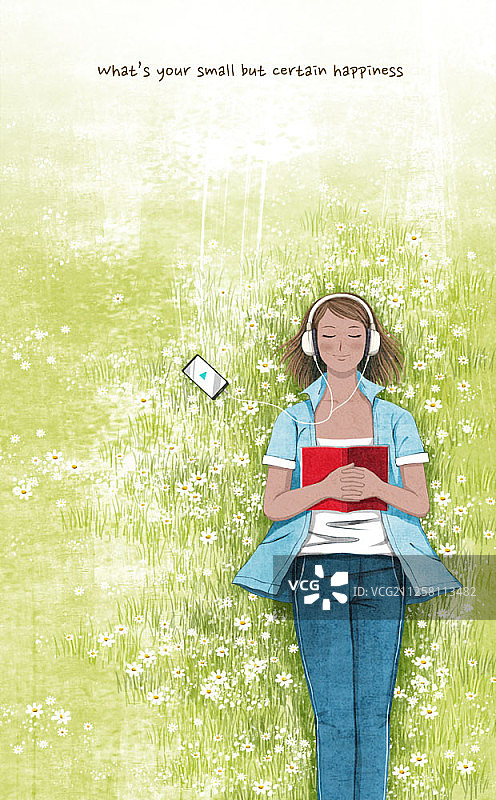 躺在草地上的年轻女子插图图片素材