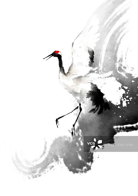 水墨写意风格仙鹤插画图片素材