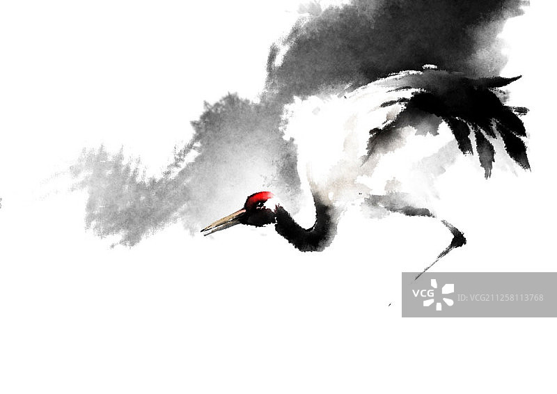 水墨写意风格仙鹤插画图片素材