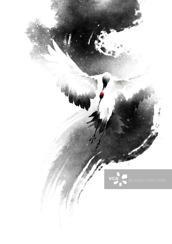 水墨写意风格仙鹤插画图片素材