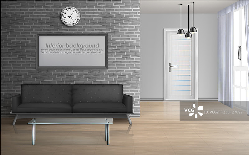 宽敞的客厅逼真内饰图片素材