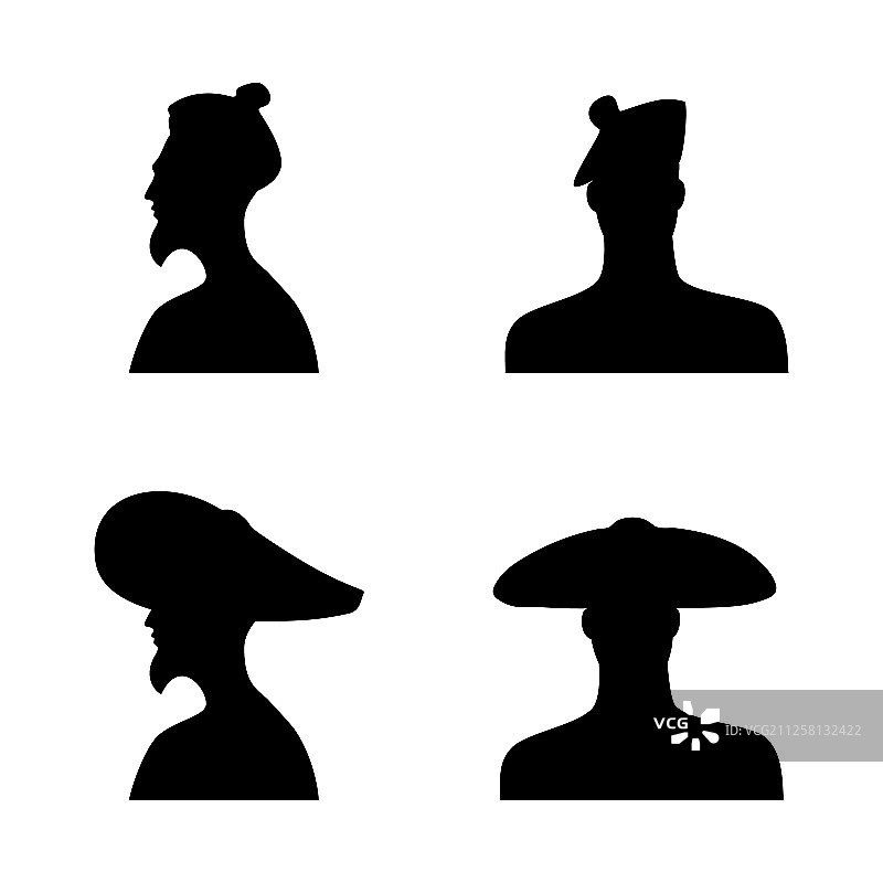 戴不同帽子的人头剪影合集1图片素材