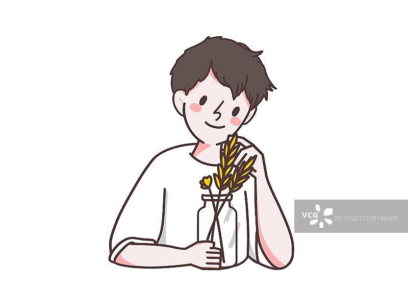 捧花瓶的男生图片素材