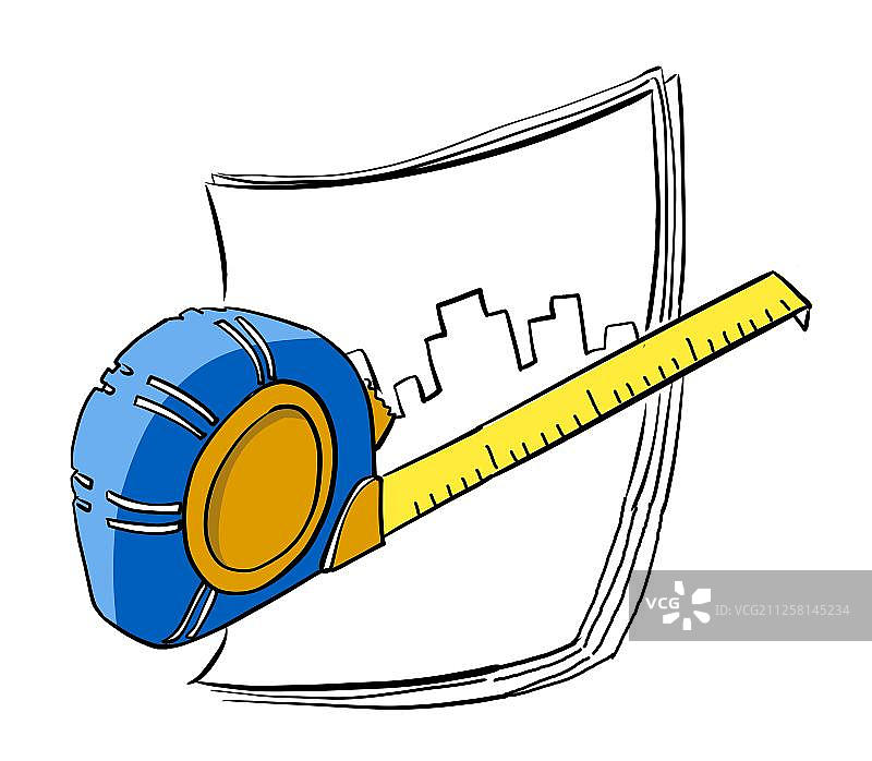 卷尺与建筑图图片素材