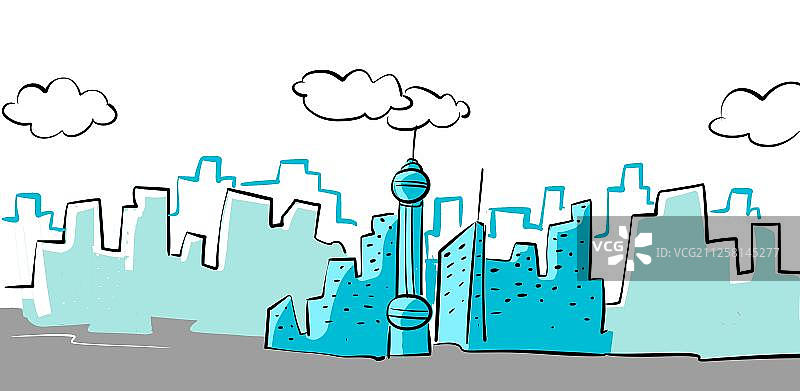 城市剪影下的一片叶子图片素材