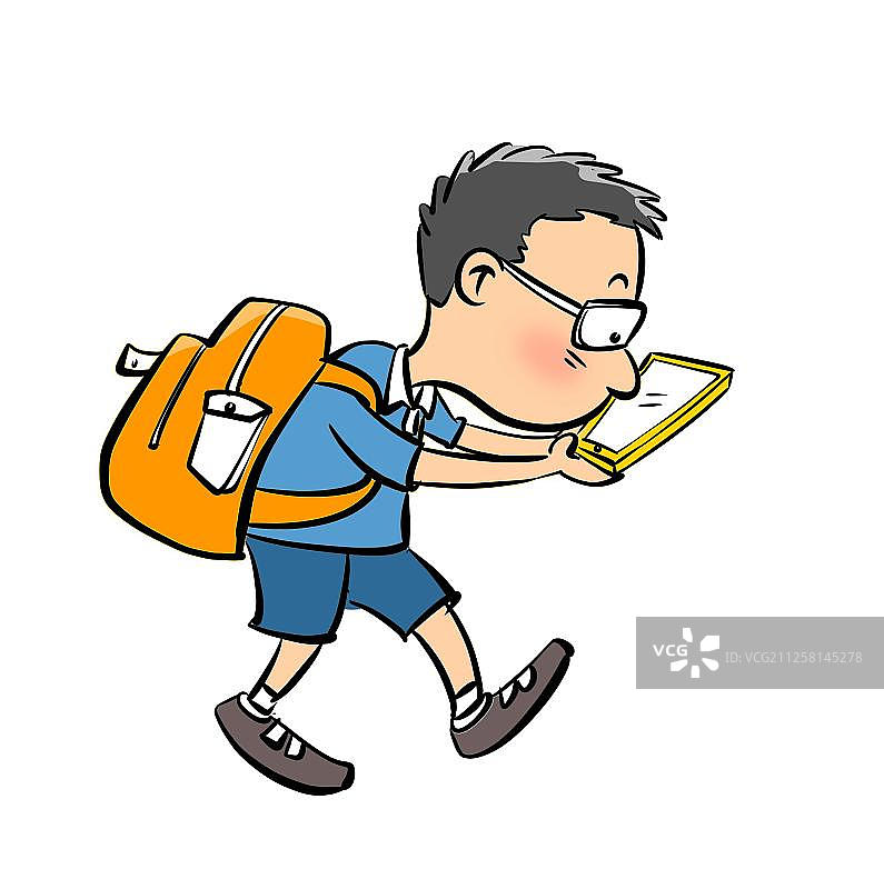 走路看手机的小学生图片素材
