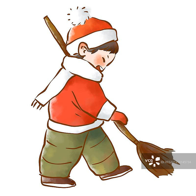 扫雪的男孩图片素材