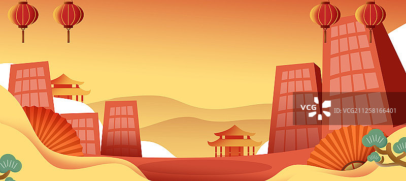 卡通手绘新年舞狮提灯笼红色喜庆详情页头图插画图片素材