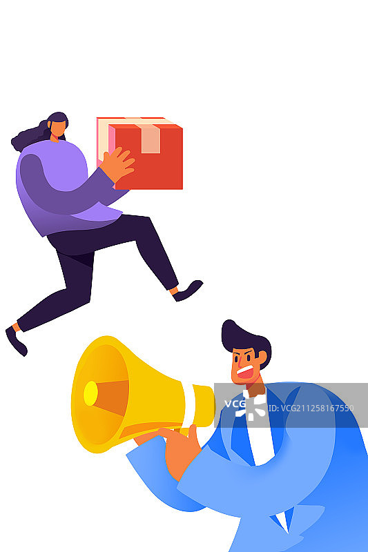 卡通手绘男人手持喇叭推销活动插画图片素材