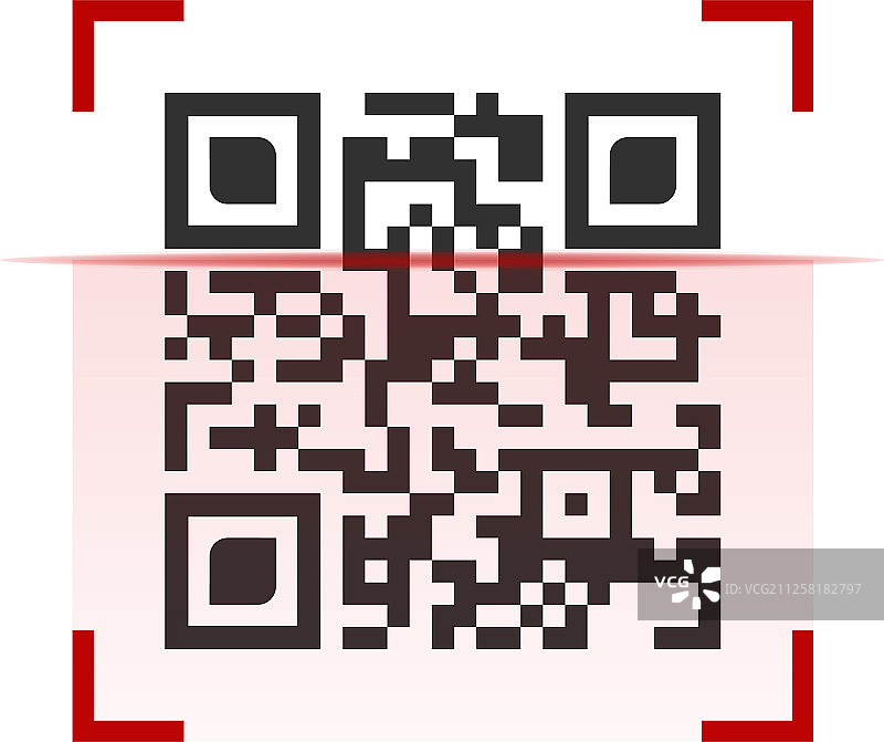 红色扫描框中的二维码，白色背景图片素材