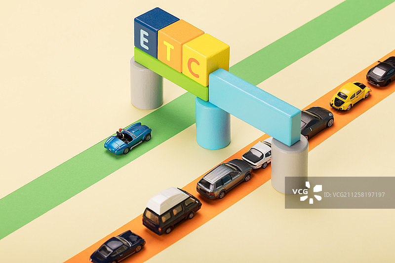 ETC电子自动收费系统高速公路道路交通收费站彩色积木字母图片素材