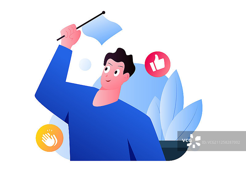 为大家加油的男子，扁平矢量人物场景创意概念插画图片素材