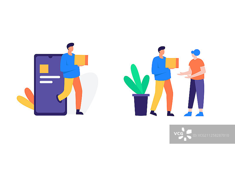 购买快递并快速送出收获，扁平矢量人物场景创意概念插画图片素材