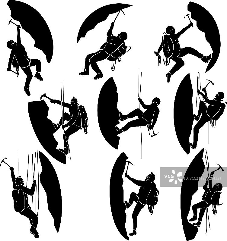 登山者剪影合集图片素材