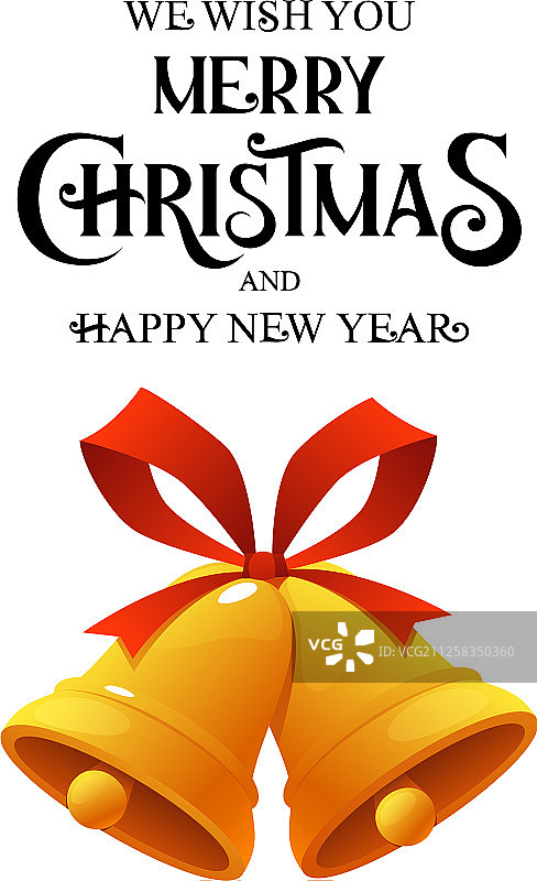 带红色丝带的金色圣诞铃铛图片素材