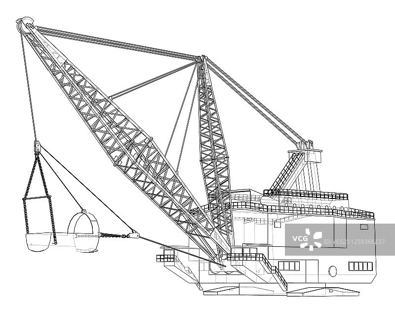 步行式拉铲挖掘机图片素材